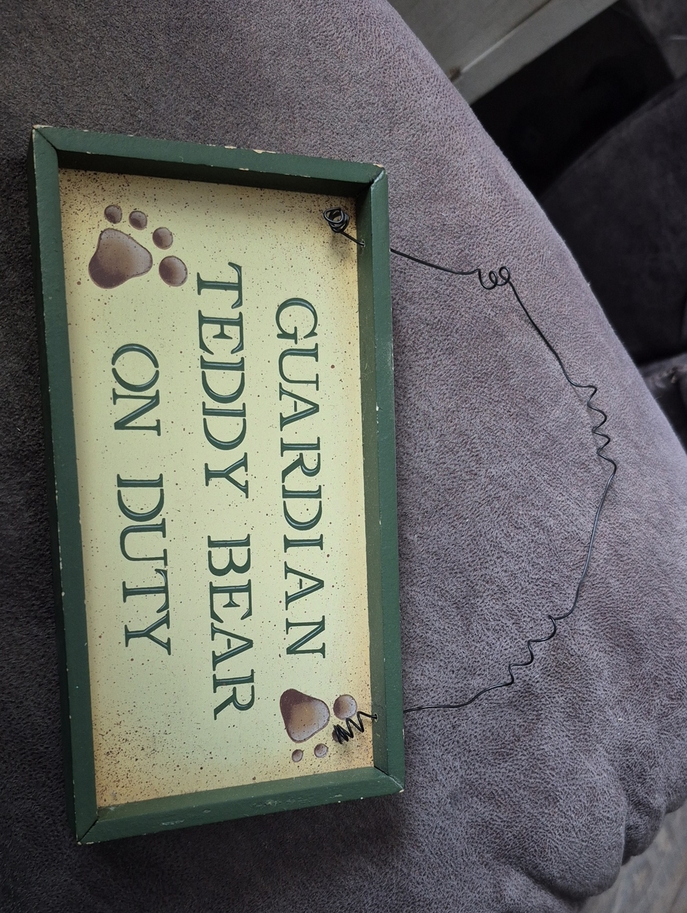 Guardian Teddy Bear On Duty Wall Sign - Green and Cream